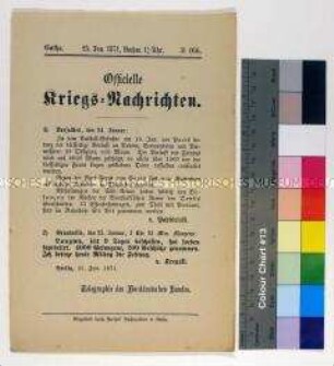 Kriegsdepesche des Norddeutschen Bundes über die Kriegsereignisse vom 19.-25.1.1871 vor Paris und bei Besançon