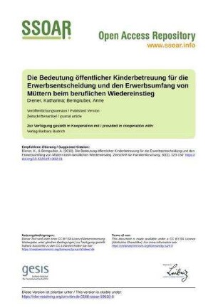 Die Bedeutung öffentlicher Kinderbetreuung für die Erwerbsentscheidung und den Erwerbsumfang von Müttern beim beruflichen Wiedereinstieg
