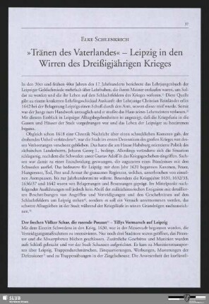 "Tränen des Vaterlandes" - Leipzig in den Wirren des Dreißigjährigen Krieges