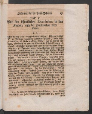 Cap. V. Von den öffentlichen Examinibus in den Kirchen, auch der Confirmation derer Kinder