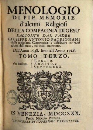 Menologio di pie memorie d'alcuni religiosi della compagnia de Gesu, 3