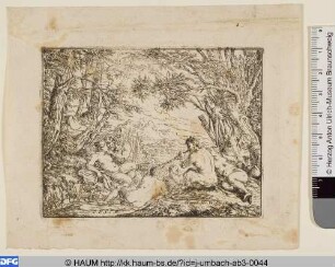 Gesellschaft von Satyrn und Nymphen auf Waldlichtung