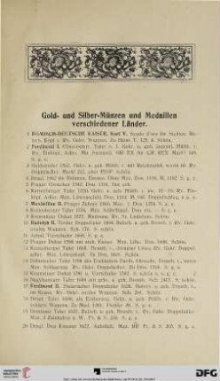 Gold- und Silber-Münzen und Medaillen verschiedener Länder (Nr. 1-999)
