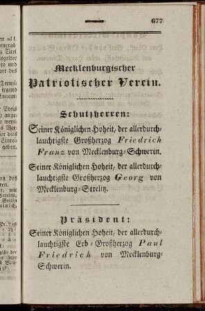 Mecklenburgischer Patriotischer Verein.