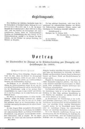 Nachweisung der Rechnungsergebnisse von dem Etatsjahr 1889-1891