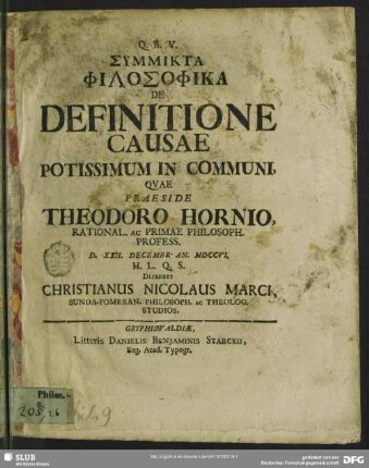 Symmikta Philosophika De Definitione Causae Potissimum In Communi