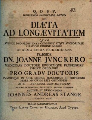 Diss. inaug. med. de diaeta ad longaevitatem