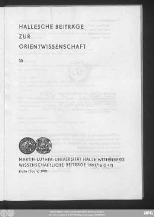 Hallesche Beiträge zur Orientwissenschaft ; 16
