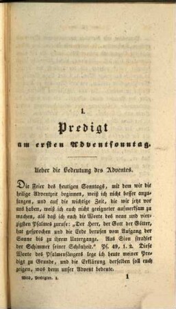 Predigten auf alle Sonn- und Festtage des katholischen Kirchenjahres : gehalten in dem löblichen Erz-Domstifte Mainz in den Jahren 1528 - 1554, 1,1. Vom ersten Adventsonntag bis zum dritten Sonntag in der Fasten