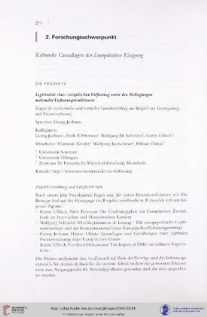 2. Forschungsschwerpunkt: Kulturelle Grundlagen der Europäischen Einigung