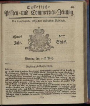 20tes Stueck, Montag den 10ten May 1802