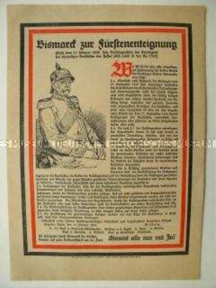 Flugblatt zum Volksbegehren über die Fürstenenteignung mit Abdruck des Gesetzes zur Beschlagnahme des Vermögens des ehemaligen Kurfürsten von Hessen durch Bismarck 1869