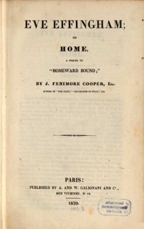 Eve Effingham, or home : a sequel to "Homeward bound"