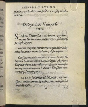 II. De Syndico Universitatis.