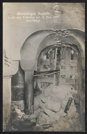 398, Wurmlinger Kapelle durch das Erdbeben am 16. Nov. 1911 beschädigt.