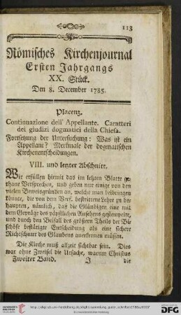 Roemisches Kirchenjournal ersten Jahrgangs