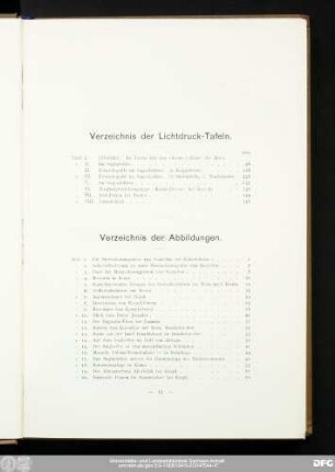 Verzeichnis der Lichtdruck-Tafeln.