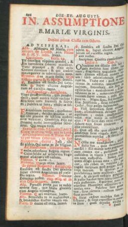 Die XV. Augusti. In Assumptione B. Mariae Virginis