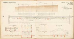 Bahnhofsanlage einer kleinen Industriestadt in Schlesien Monatskonkurrenz Dezember 1878: Lageplan 1:1500, Geländeschnitt 1:3000 (Höhen 1:150), 2 Grundrisse, 2 Querschnitte; 3 Maßstabsleisten