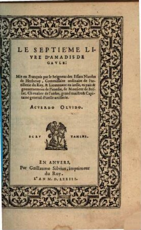 Le ... Livre D'Amadis De Gavle, 7. Le Septième Livre D'Amadis De Gavle