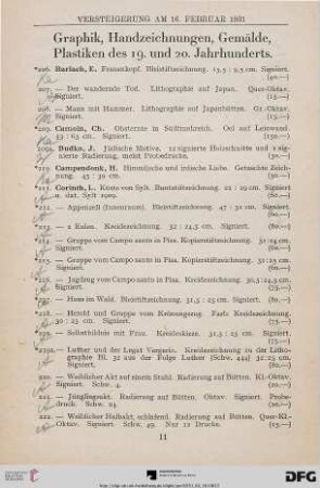 Graphik, Handzeichnungen, Gemälde, Plastiken des 19. und 20. Jahrhunderts (Nr. 206-415)