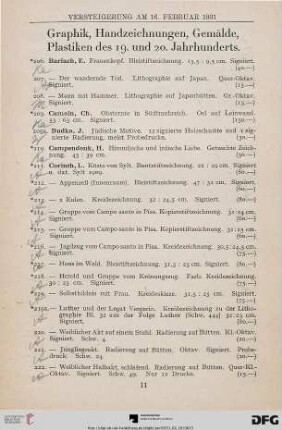 Graphik, Handzeichnungen, Gemälde, Plastiken des 19. und 20. Jahrhunderts (Nr. 206-415)
