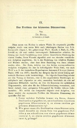 IX. Das Problem der kürzesten Dämmerung.
