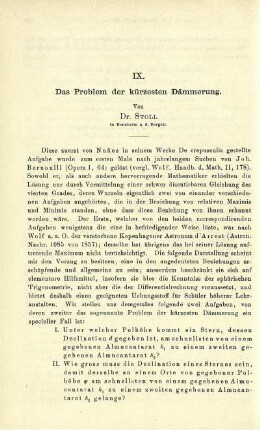 IX. Das Problem der kürzesten Dämmerung.