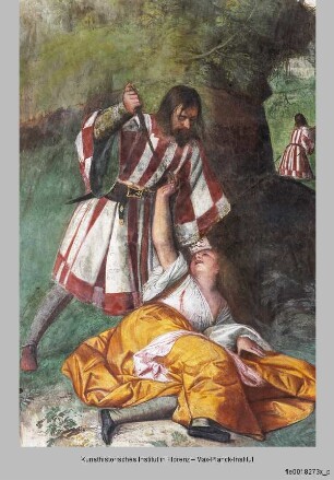 Der heilige Antonius erweckt eine von ihrem Gatten getötete Frau - Hl. Antonius erweckt eine v. ihrem Gatten getötete Frau