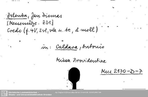 Zelenka, Jan Dismas, Messensätze