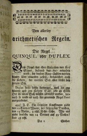 Von allerley arithemtischen Regeln. Die Regel Quinque, oder Duplex. - Die Regel Quinque Conversa.