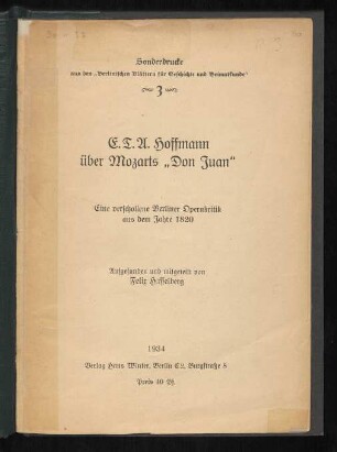 E. T. A. Hoffmann über Mozarts "Don Juan" : eine verschollene Berliner Opernkritik aus dem Jahre 1820