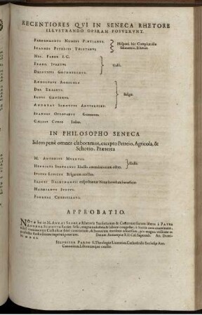 Recentiores Qui In Seneca Rhetore Illustrando Operam Posuerunt / In Philosopho Seneca / Approbatio