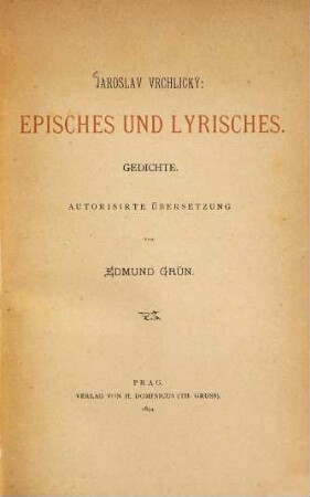 Episches und Lyrisches : Gedichte