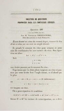 Solution de questions proposées dans les nouvelles annales.