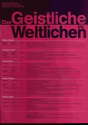 Plakat nach einem Entwurf von Dieter von Andrian für die Kasseler Musiktage / neue musik in der kirche "Das Geistliche im Weltlichen"