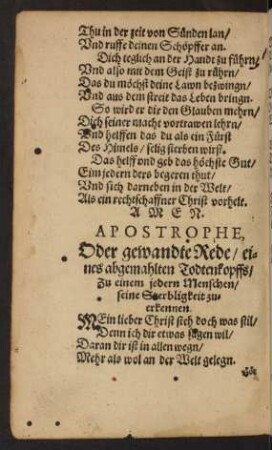 Apostrophe, Oder gewandte Rede/ eines abgemahlten Todtenkopffs ...