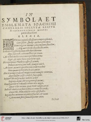 In symbolaet emblemata Ioachimi camerarii inclytae reipub