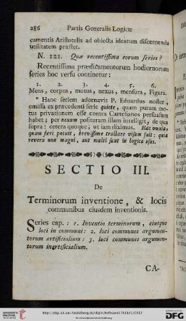 Sectio III: De terminorum inventione, & locis communibus eiusdem inventionis