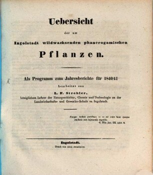Übersicht der um Ingolstadt wildwachsenden phanerogamischen Pflanzen