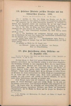 119. Geheimes Bündnis zwischen Preußen und den süddeutschen Staaten. 1866.