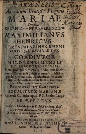 Paraenesis ad cultum ... Mariae ...