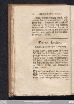 Die CX. Lection. Gehalten Donnerstags d. 13. Sept. 1725.