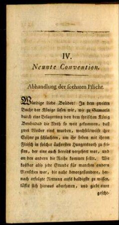 IV. Neunte Convention. Abhandlung der sechsten Pflicht