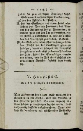 V. Hauptstück. Von der heiligen Kommunion.