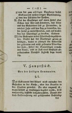V. Hauptstück. Von der heiligen Kommunion.