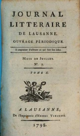 Journal littéraire de Lausanne : ouvrage périodique. 10. 1798