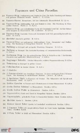 Fayencen und China Porzellan (Nr. 260-312)