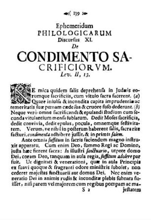 Dirscurs XI. De Condimento sacrificiorum.