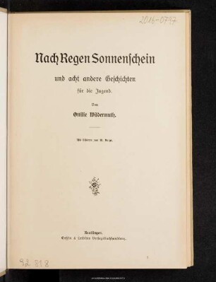 Nach Regen Sonnenschein und 8 andere Geschichten für die Jugend